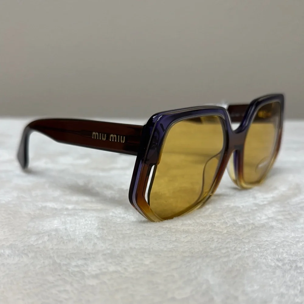 Miu Miu Brown and Yellow Gradient Square Sunglasses